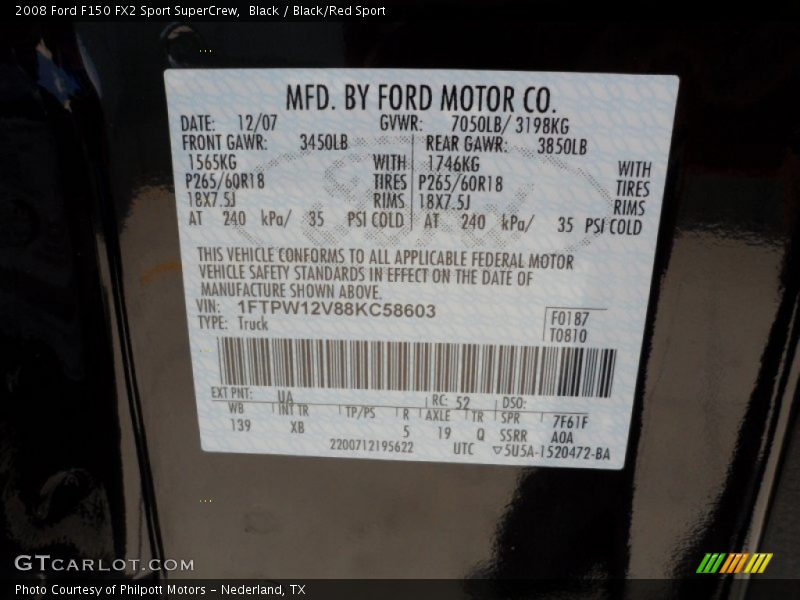 2008 F150 FX2 Sport SuperCrew Black Color Code UA