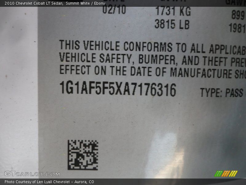 Summit White / Ebony 2010 Chevrolet Cobalt LT Sedan