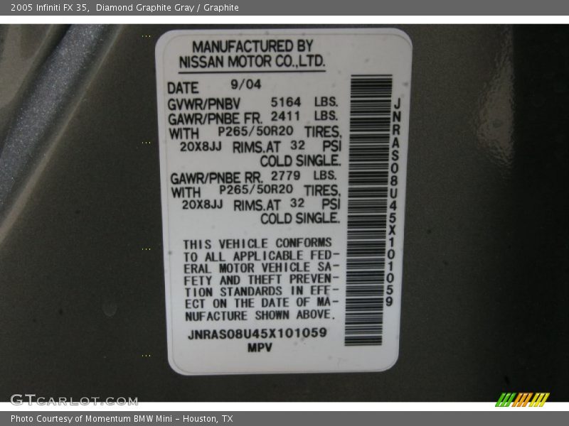 Diamond Graphite Gray / Graphite 2005 Infiniti FX 35