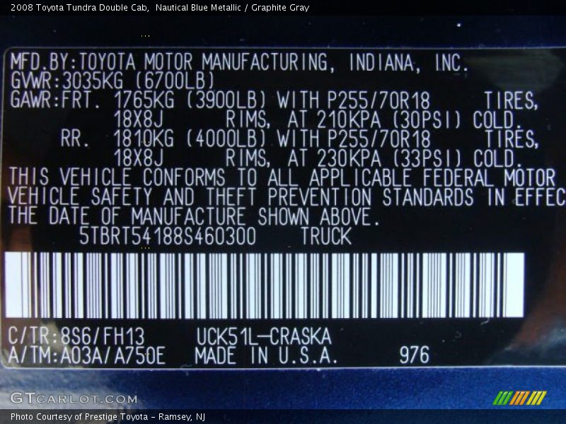 Nautical Blue Metallic / Graphite Gray 2008 Toyota Tundra Double Cab