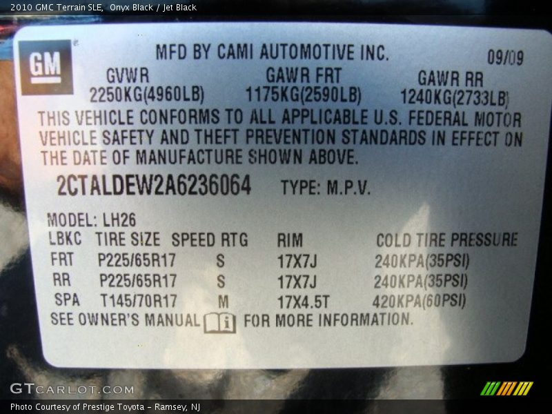 Onyx Black / Jet Black 2010 GMC Terrain SLE