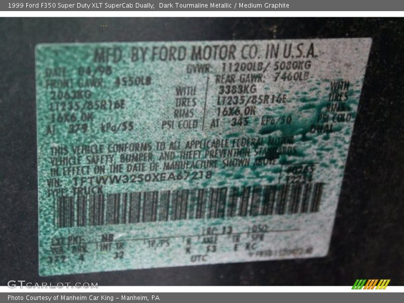 Dark Tourmaline Metallic / Medium Graphite 1999 Ford F350 Super Duty XLT SuperCab Dually