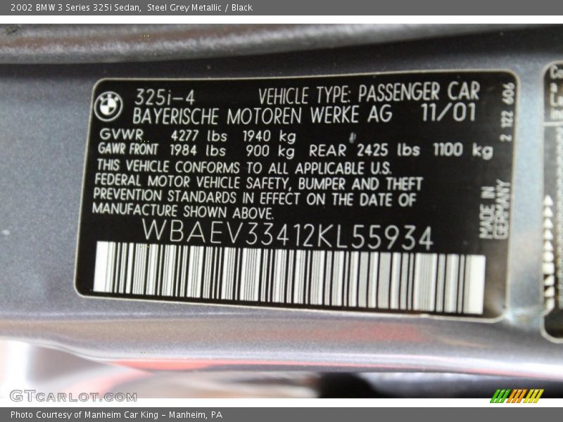 Steel Grey Metallic / Black 2002 BMW 3 Series 325i Sedan