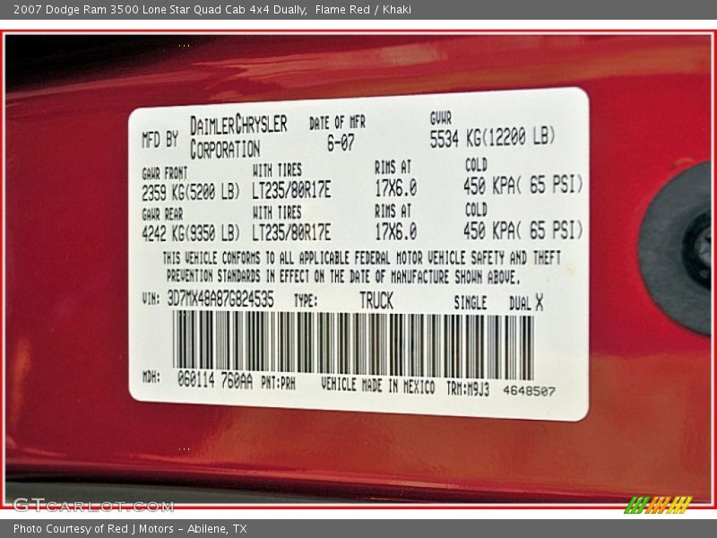 Flame Red / Khaki 2007 Dodge Ram 3500 Lone Star Quad Cab 4x4 Dually