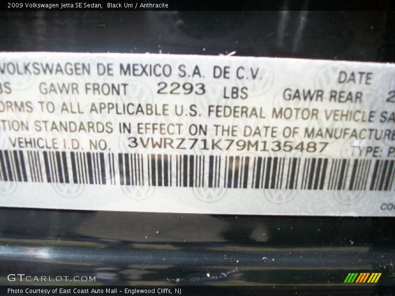 Black Uni / Anthracite 2009 Volkswagen Jetta SE Sedan