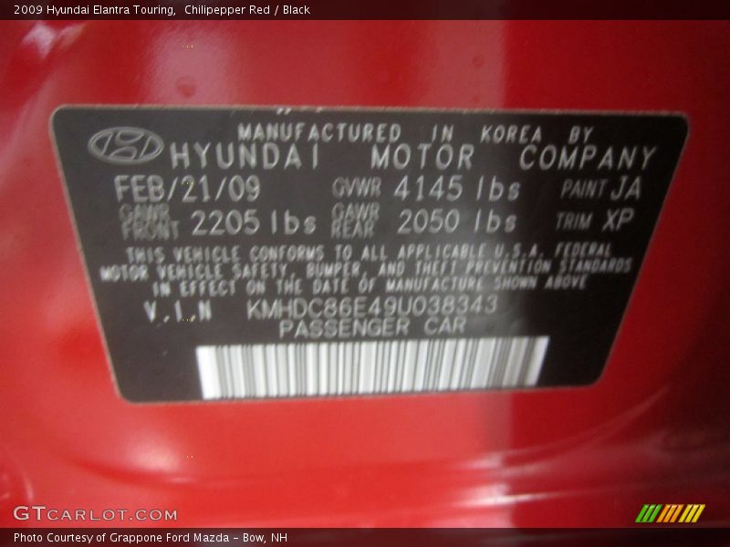 Chilipepper Red / Black 2009 Hyundai Elantra Touring