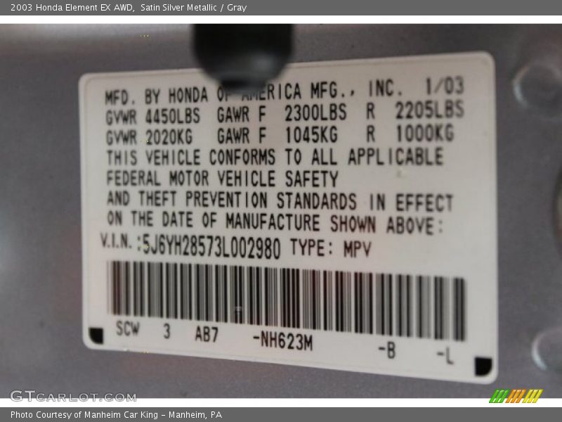 Satin Silver Metallic / Gray 2003 Honda Element EX AWD