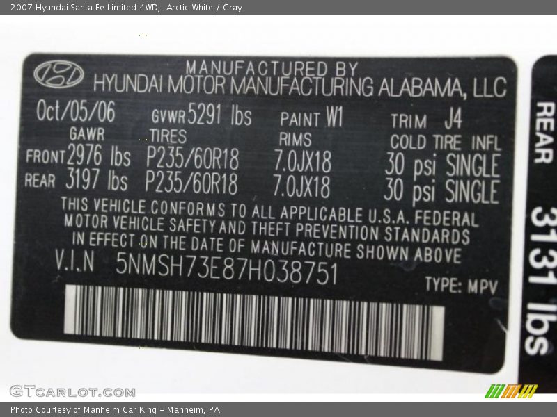 Arctic White / Gray 2007 Hyundai Santa Fe Limited 4WD