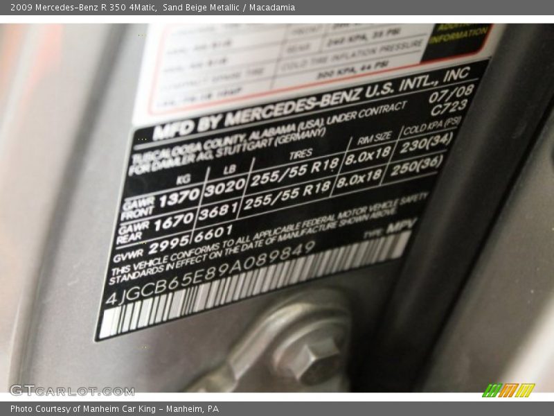 Sand Beige Metallic / Macadamia 2009 Mercedes-Benz R 350 4Matic