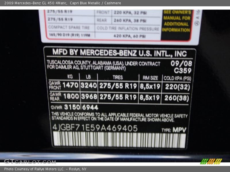 Capri Blue Metallic / Cashmere 2009 Mercedes-Benz GL 450 4Matic
