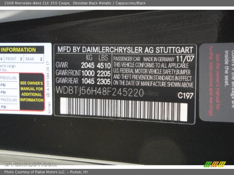 Obsidian Black Metallic / Cappuccino/Black 2008 Mercedes-Benz CLK 350 Coupe