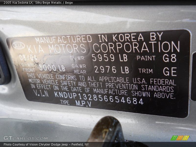 Silky Beige Metallic / Beige 2005 Kia Sedona LX