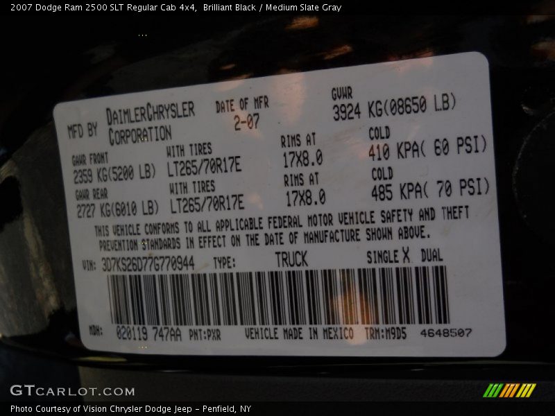 Brilliant Black / Medium Slate Gray 2007 Dodge Ram 2500 SLT Regular Cab 4x4