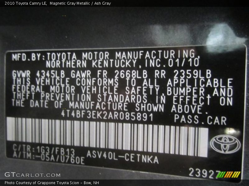 Magnetic Gray Metallic / Ash Gray 2010 Toyota Camry LE