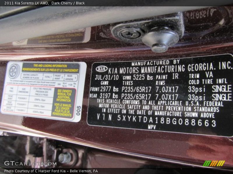 Dark Cherry / Black 2011 Kia Sorento LX AWD