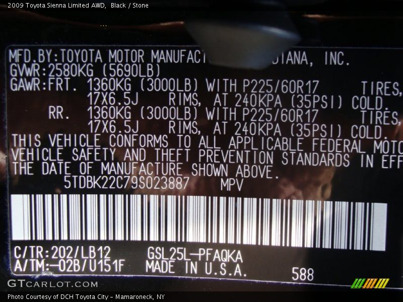 Black / Stone 2009 Toyota Sienna Limited AWD