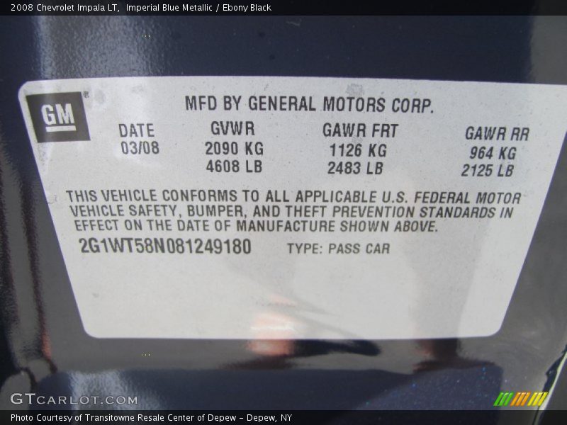 Imperial Blue Metallic / Ebony Black 2008 Chevrolet Impala LT