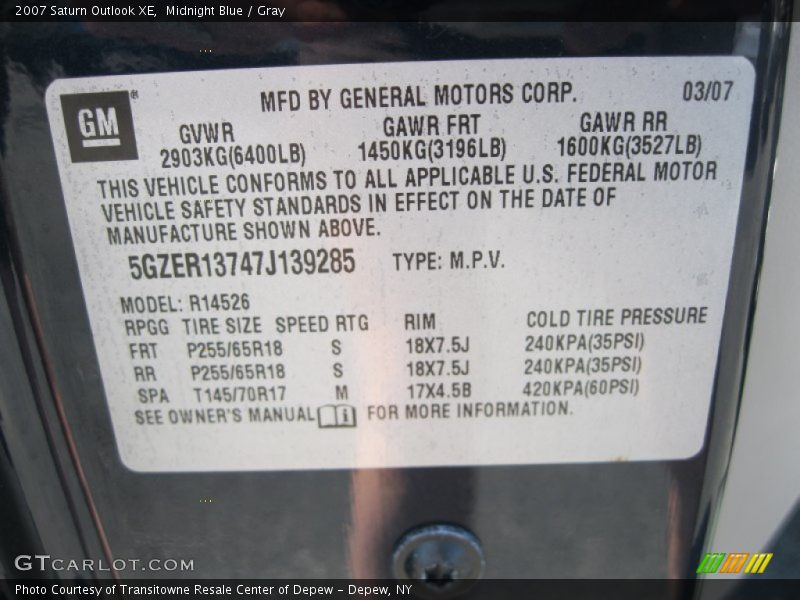 Midnight Blue / Gray 2007 Saturn Outlook XE