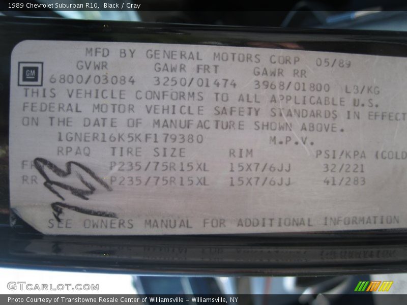 Black / Gray 1989 Chevrolet Suburban R10