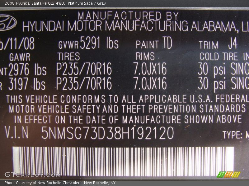Platinum Sage / Gray 2008 Hyundai Santa Fe GLS 4WD