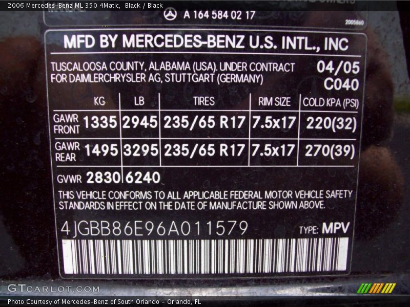 Black / Black 2006 Mercedes-Benz ML 350 4Matic