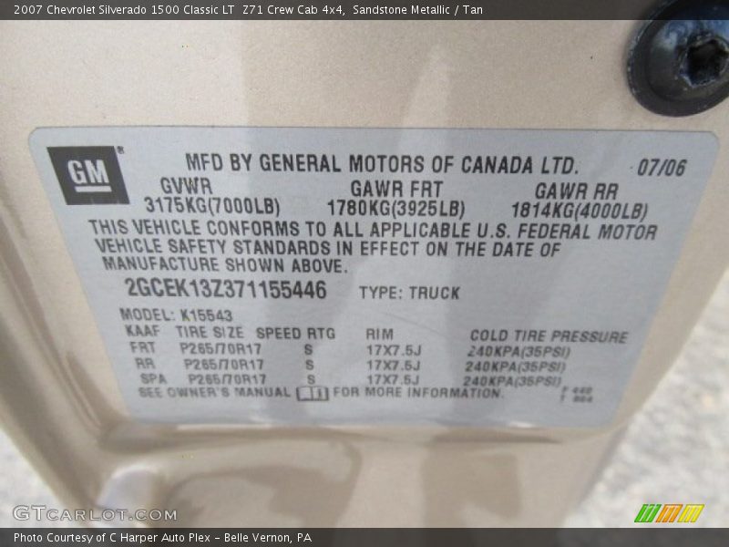 Sandstone Metallic / Tan 2007 Chevrolet Silverado 1500 Classic LT  Z71 Crew Cab 4x4