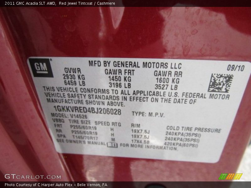 Red Jewel Tintcoat / Cashmere 2011 GMC Acadia SLT AWD
