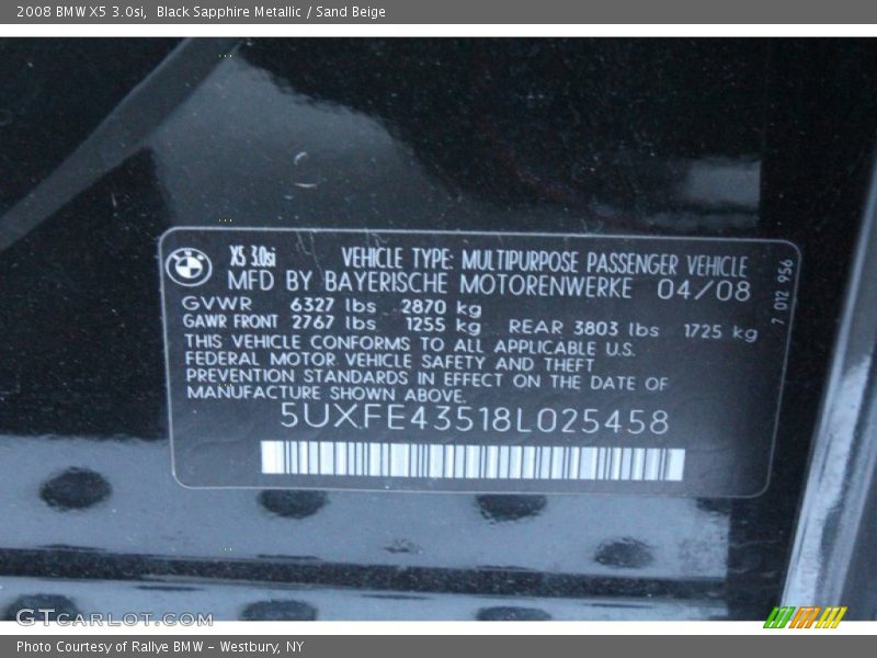 Black Sapphire Metallic / Sand Beige 2008 BMW X5 3.0si