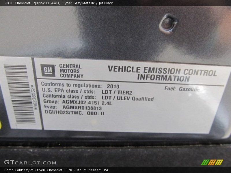 Info Tag of 2010 Equinox LT AWD