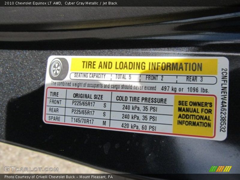 Info Tag of 2010 Equinox LT AWD