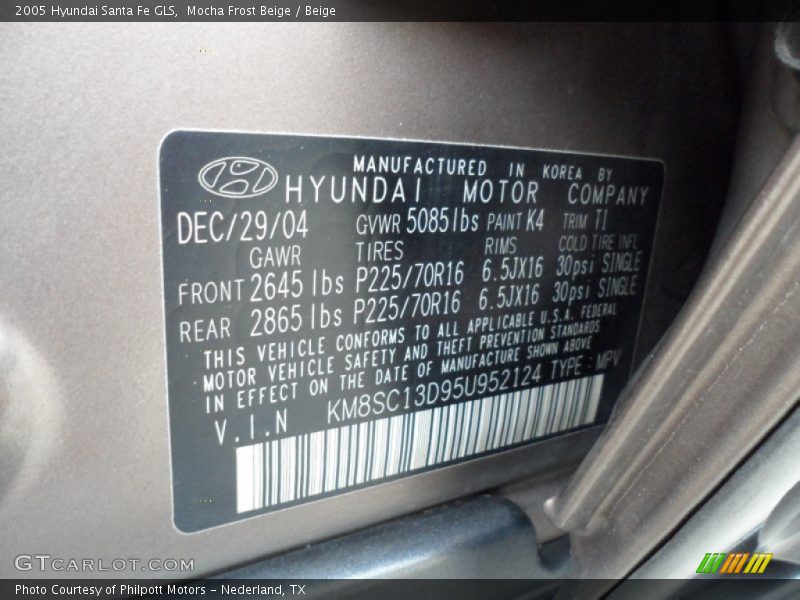 Mocha Frost Beige / Beige 2005 Hyundai Santa Fe GLS