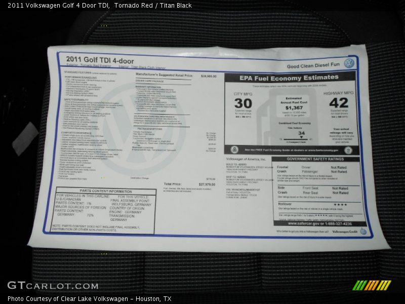Tornado Red / Titan Black 2011 Volkswagen Golf 4 Door TDI