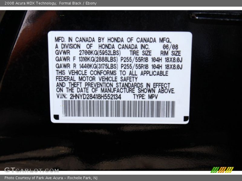 Formal Black / Ebony 2008 Acura MDX Technology