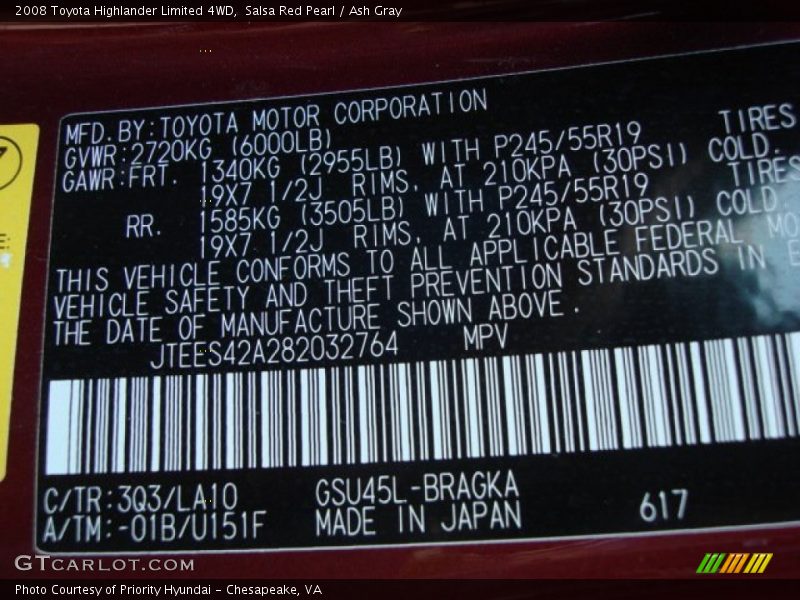 Salsa Red Pearl / Ash Gray 2008 Toyota Highlander Limited 4WD