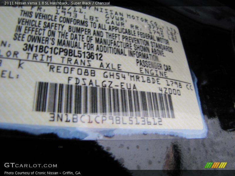 Super Black / Charcoal 2011 Nissan Versa 1.8 SL Hatchback