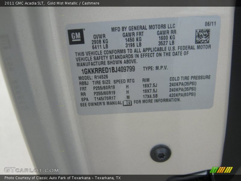 Gold Mist Metallic / Cashmere 2011 GMC Acadia SLT