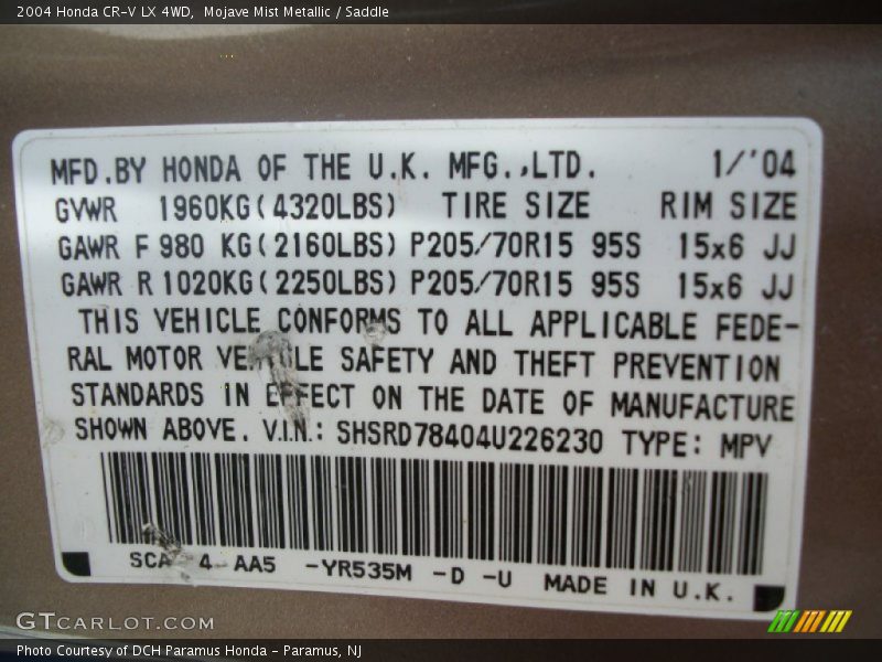 Mojave Mist Metallic / Saddle 2004 Honda CR-V LX 4WD