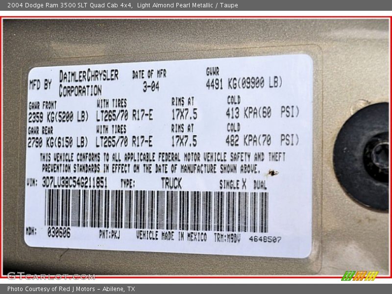 Light Almond Pearl Metallic / Taupe 2004 Dodge Ram 3500 SLT Quad Cab 4x4