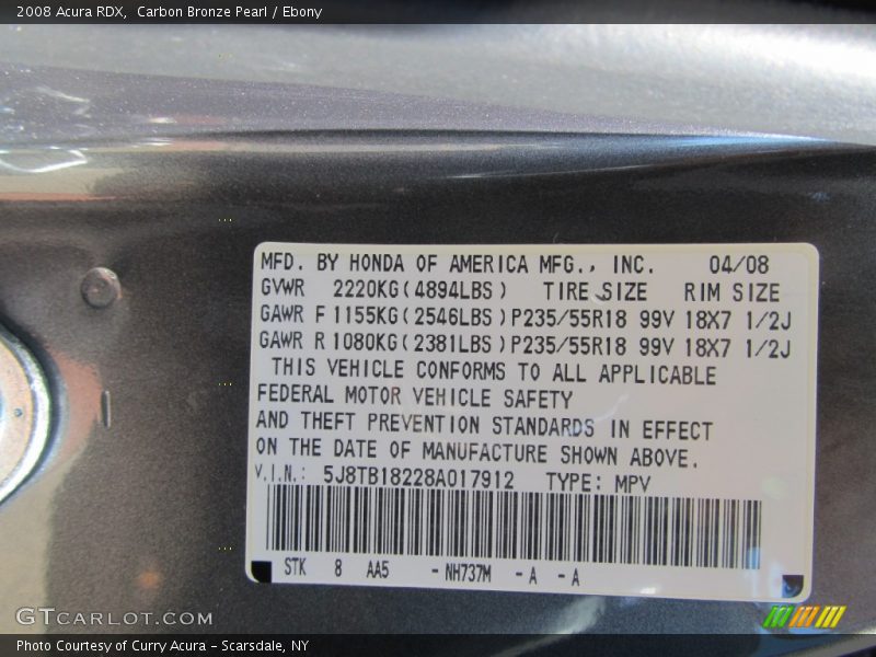 Carbon Bronze Pearl / Ebony 2008 Acura RDX