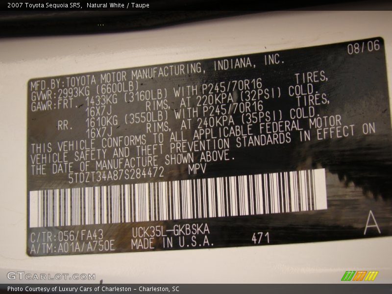 Natural White / Taupe 2007 Toyota Sequoia SR5