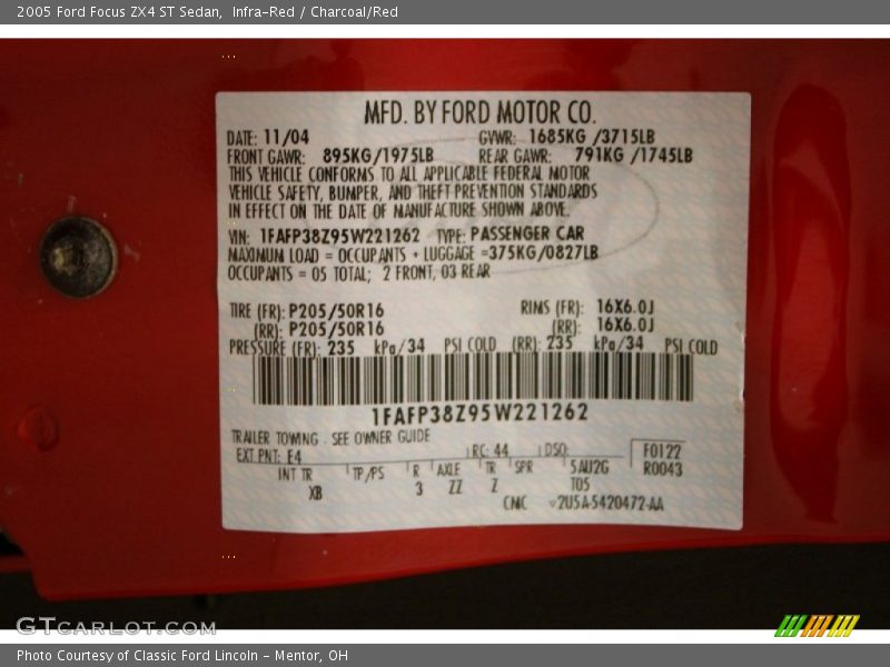 2005 Focus ZX4 ST Sedan Infra-Red Color Code E4