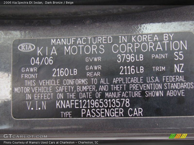 Dark Bronze / Beige 2006 Kia Spectra EX Sedan