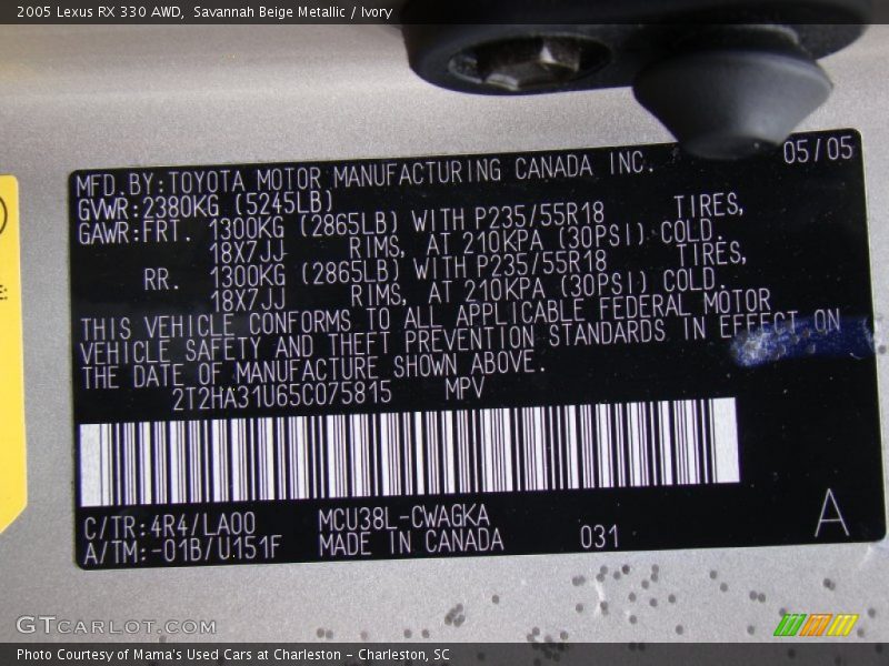 Savannah Beige Metallic / Ivory 2005 Lexus RX 330 AWD