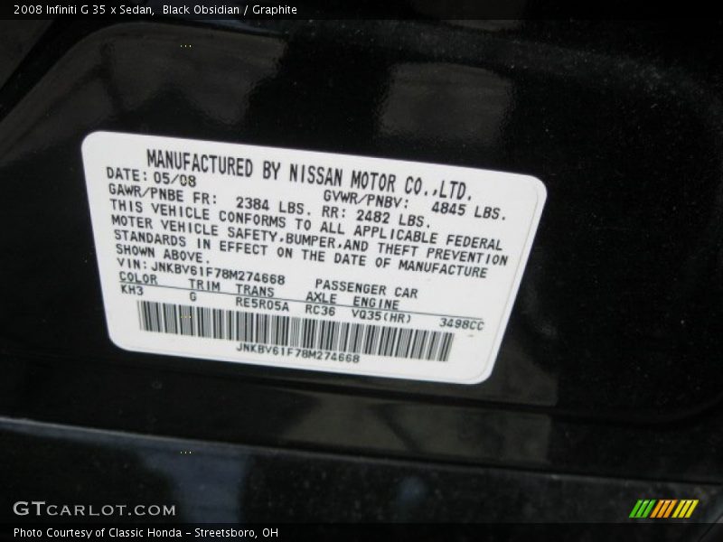 Black Obsidian / Graphite 2008 Infiniti G 35 x Sedan