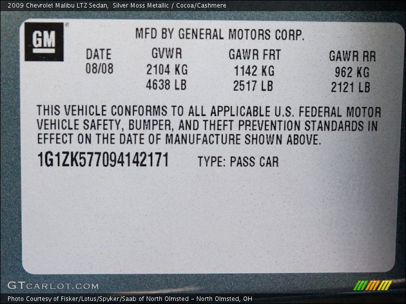 Silver Moss Metallic / Cocoa/Cashmere 2009 Chevrolet Malibu LTZ Sedan