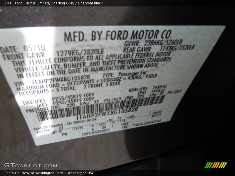Sterling Grey / Charcoal Black 2011 Ford Taurus Limited