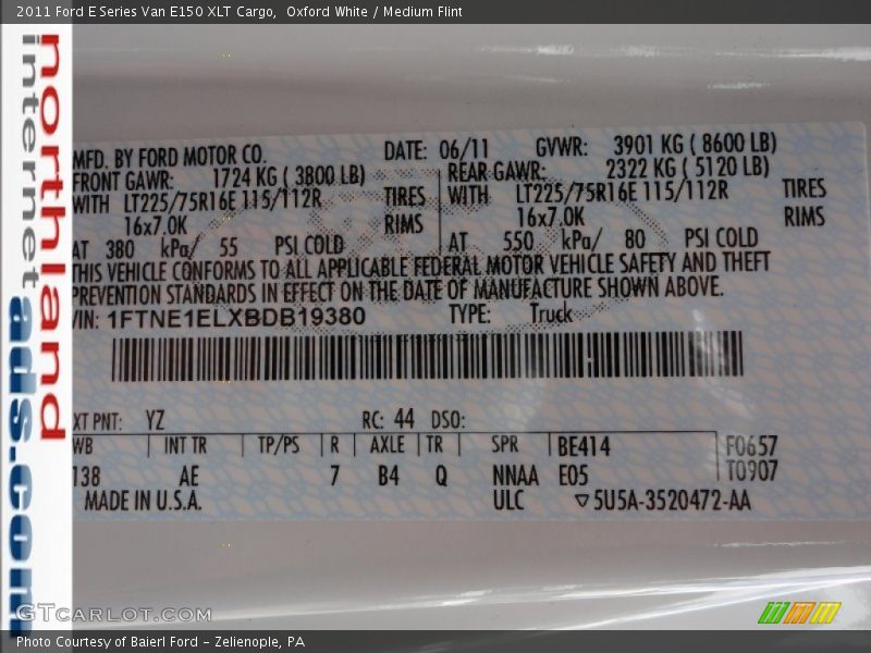Oxford White / Medium Flint 2011 Ford E Series Van E150 XLT Cargo