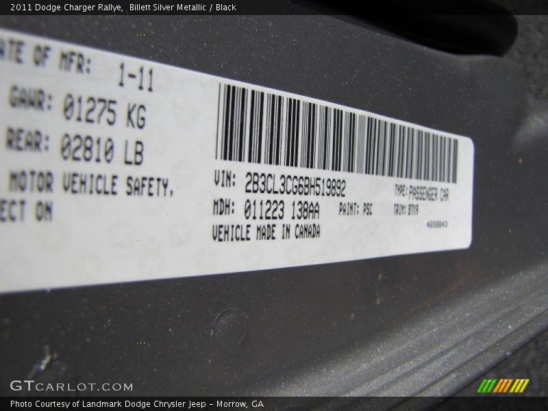 Billett Silver Metallic / Black 2011 Dodge Charger Rallye