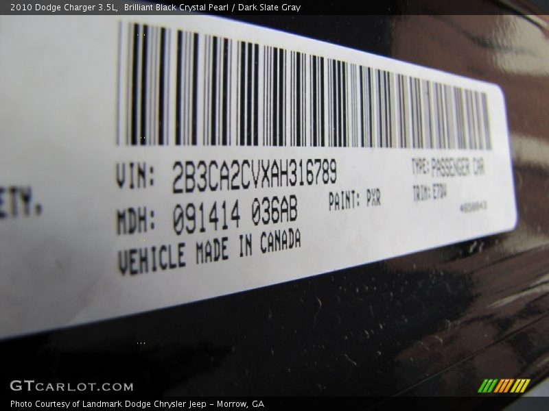 Brilliant Black Crystal Pearl / Dark Slate Gray 2010 Dodge Charger 3.5L