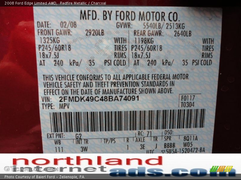 Redfire Metallic / Charcoal 2008 Ford Edge Limited AWD
